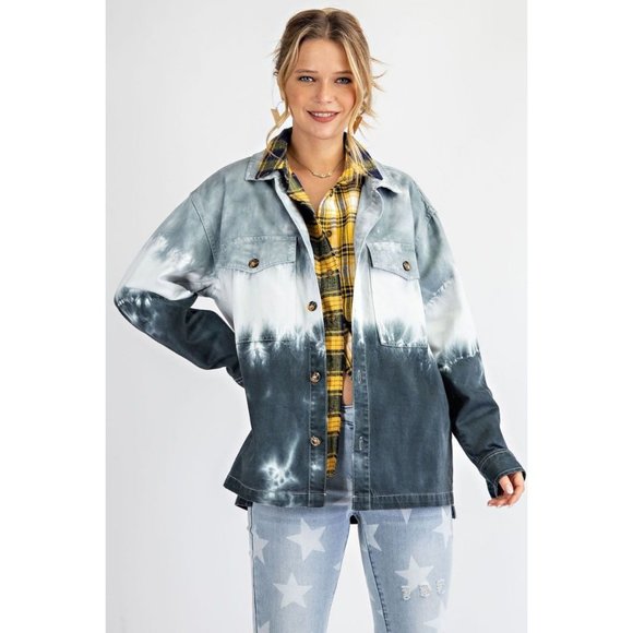 easel Jackets & Coats Easel Grey Tie Dye Multi Color Washed Button